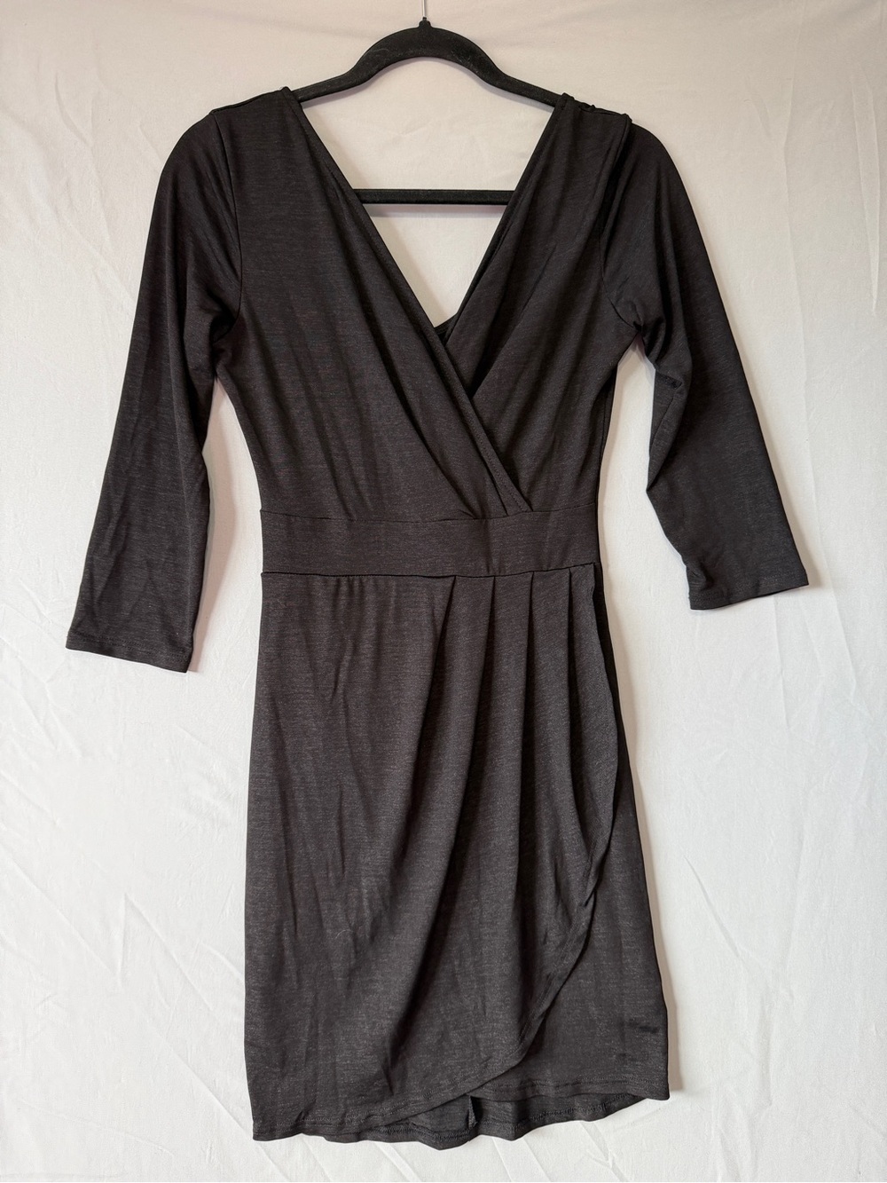 Chocolate USA Womens Wrap-Front Long Sleeve Dress Size Black LBD Stretchy Event